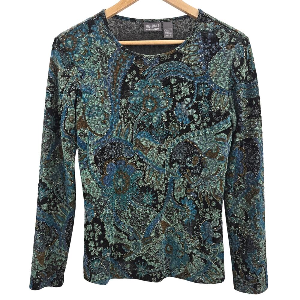 Chicos Womens Vtg Y2K Whimsigoth Boho Goblin Semi-Sheer Textured Paisley Top XS